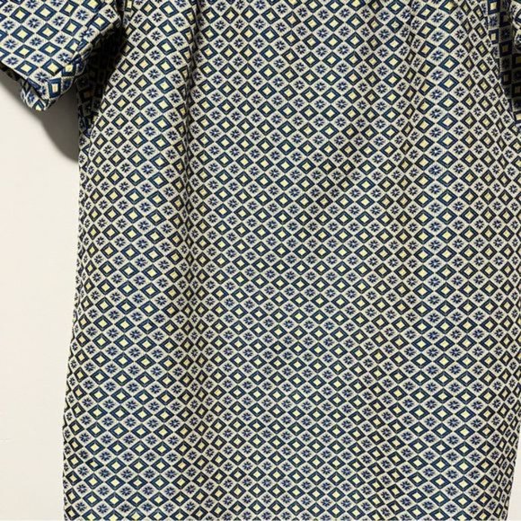 Club Monaco Textured diamond print blue yellow shift dress Short sleeves size 6 - Picture 9 of 12